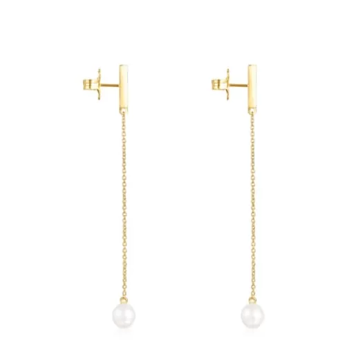 Cheap Long Nocturne bar Earrings in Silver Vermeil with Diamonds and Pearl Silver Earrings | Large Earrings