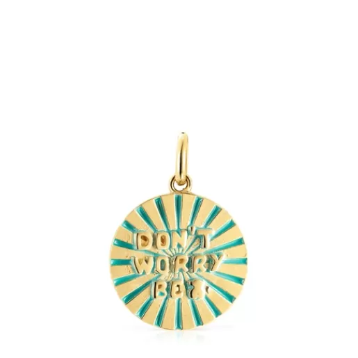 Sale Medallions Dont Worry Pendant in Silver Vermeil with Enamel Silver Pendants