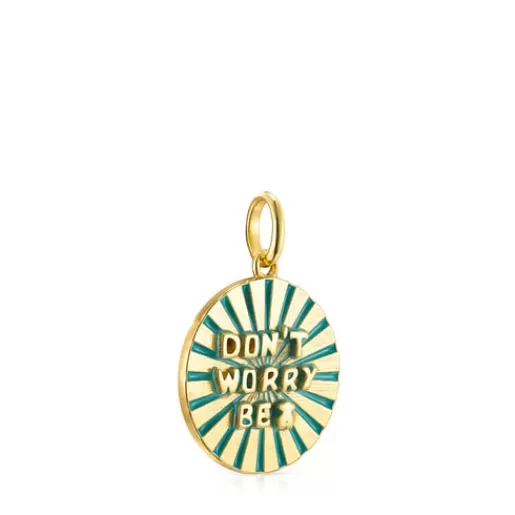 Sale Medallions Dont Worry Pendant in Silver Vermeil with Enamel Silver Pendants