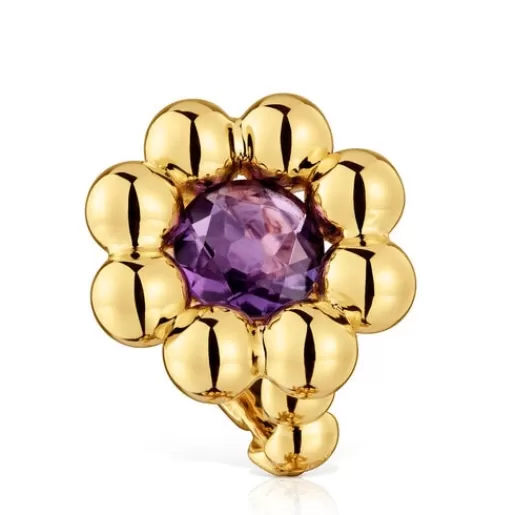 Outlet Medium flower Ring with 18kt gold plating over silver and amethyst Sugar Party Silver Rings