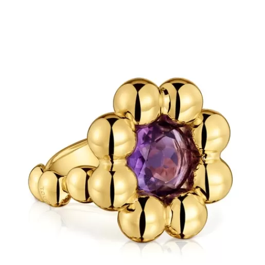 Outlet Medium flower Ring with 18kt gold plating over silver and amethyst Sugar Party Silver Rings