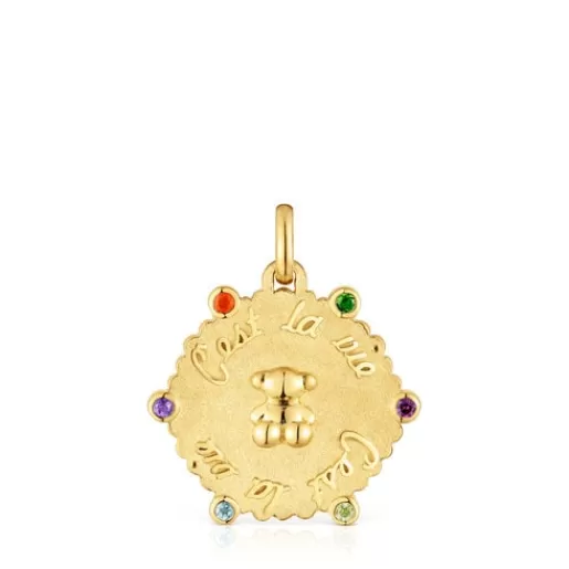 Outlet Medium 18kt gold-plated silver bear Pendant with gemstones Sugar Party Silver Pendants