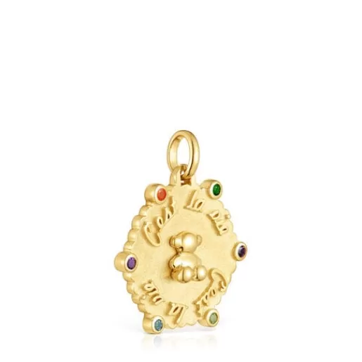Outlet Medium 18kt gold-plated silver bear Pendant with gemstones Sugar Party Silver Pendants