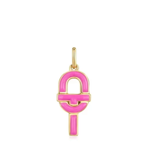 Cheap Medium Pendant with 18kt gold plating over silver and fuchsia-colored enamel MANIFESTO Silver Pendants | Medium Pendants