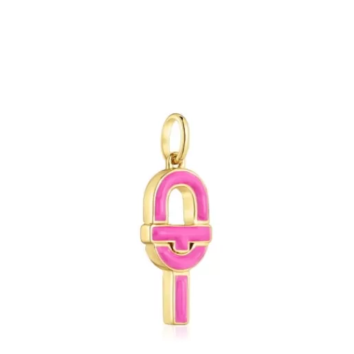 Cheap Medium Pendant with 18kt gold plating over silver and fuchsia-colored enamel MANIFESTO Silver Pendants | Medium Pendants