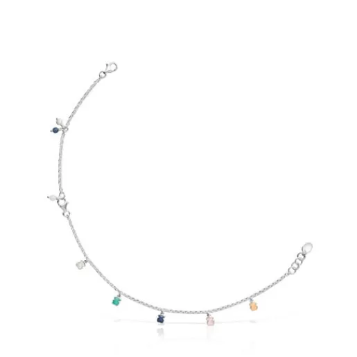 Cheap Mini Color Anklet in Silver with Gemstones and Pearl Silver Bracelets | Pearl Bracelets