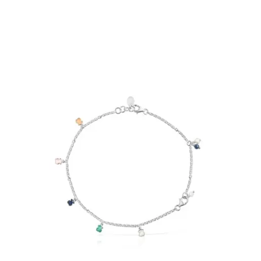 Cheap Mini Color Anklet in Silver with Gemstones and Pearl Silver Bracelets | Pearl Bracelets