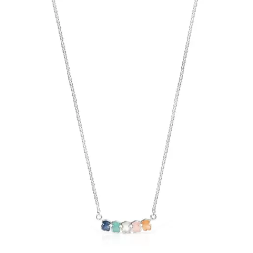 Cheap Mini Color Necklace in Silver with Gems Silver Necklaces | Short Necklaces
