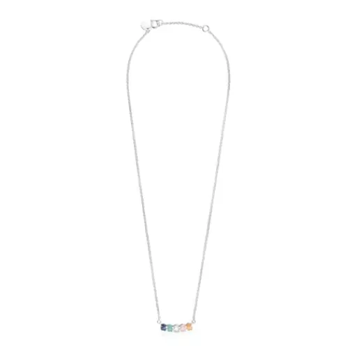 Cheap Mini Color Necklace in Silver with Gems Silver Necklaces | Short Necklaces