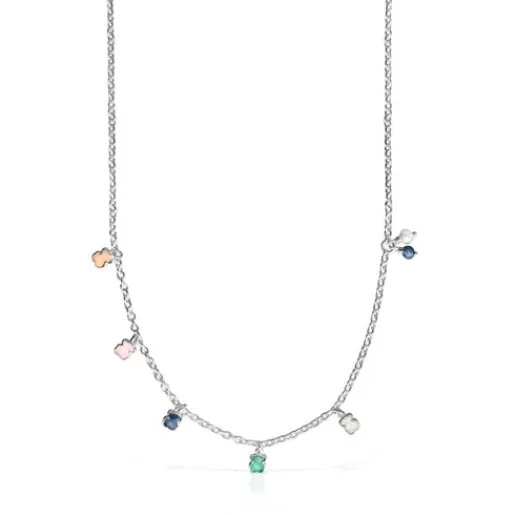Shop Mini Color Necklace in Silver with Gemstones and Pearl Silver Necklaces | Short Necklaces