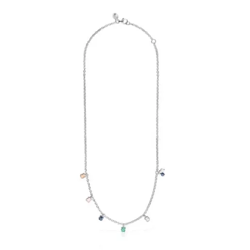 Shop Mini Color Necklace in Silver with Gemstones and Pearl Silver Necklaces | Short Necklaces