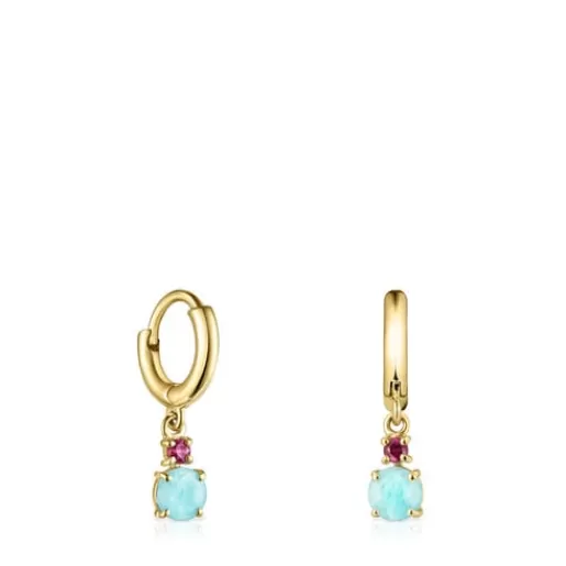 Shop Mini Ivette short Earrings in with Amazonite and Ruby Gold Earrings | Hoop Earrings