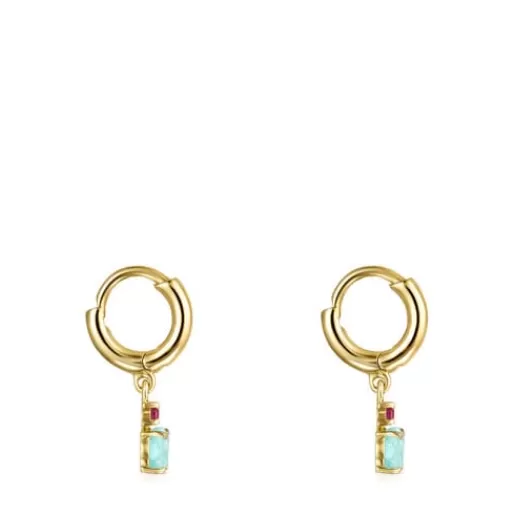 Shop Mini Ivette short Earrings in with Amazonite and Ruby Gold Earrings | Hoop Earrings