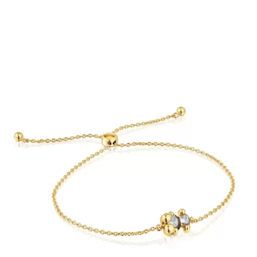Online 8 mm 18kt gold plating over silver bear motif chain Bracelet with laboratory-grown green spinel Color Bear LGG Chain Bracelets