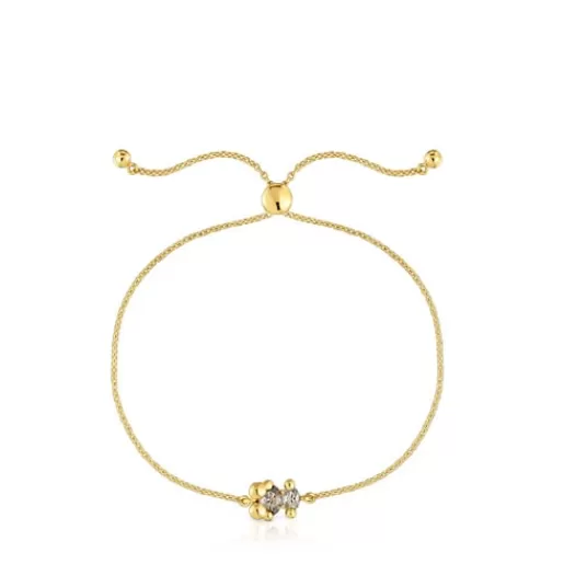 Online 8 mm 18kt gold plating over silver bear motif chain Bracelet with laboratory-grown green spinel Color Bear LGG Chain Bracelets