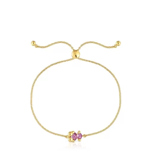 Sale 8 mm 18kt gold plating over silver bear motif chain Bracelet with laboratory-grown lilac-colored sapphire Color Bear LGG Chain Bracelets