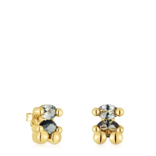 Shop 13 mm 18kt gold plating over silver bear motif Earrings with laboratory-grown green spinel Color Bear LGG Small Earrings