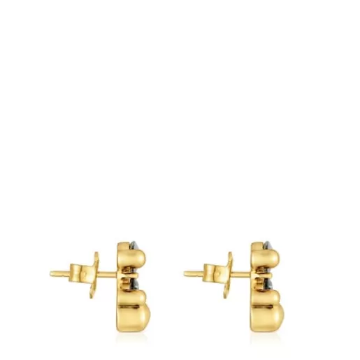 Shop 13 mm 18kt gold plating over silver bear motif Earrings with laboratory-grown green spinel Color Bear LGG Small Earrings