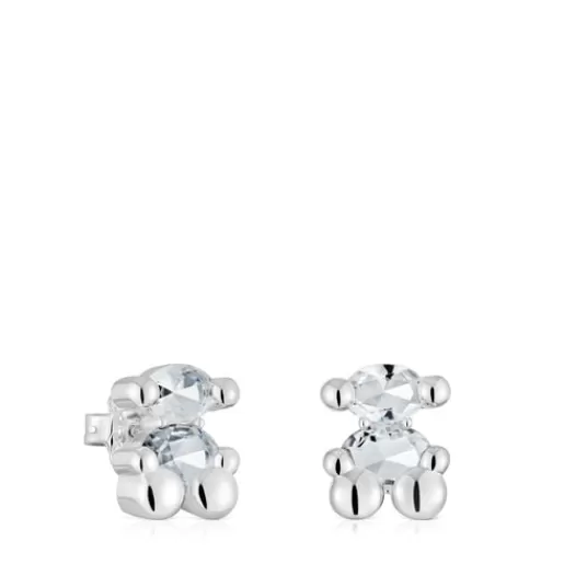 Sale 14 mm and rock crystal quartz bear motif Earrings Color Bear Small Earrings