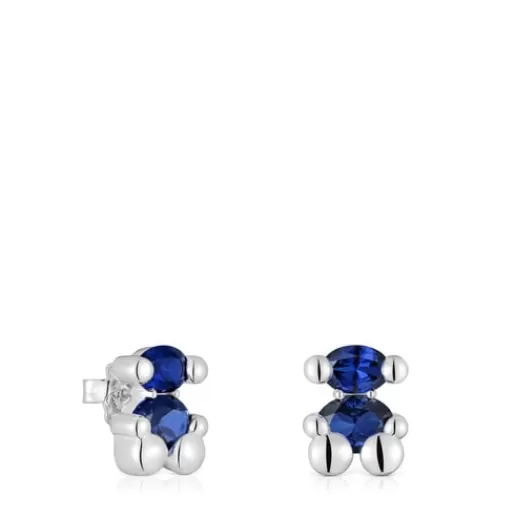 Sale 13 mm bear motif Earrings with laboratory-grown blue sapphire Color Bear LGG Small Earrings