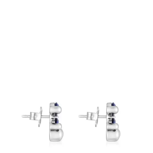 Sale 13 mm bear motif Earrings with laboratory-grown blue sapphire Color Bear LGG Small Earrings