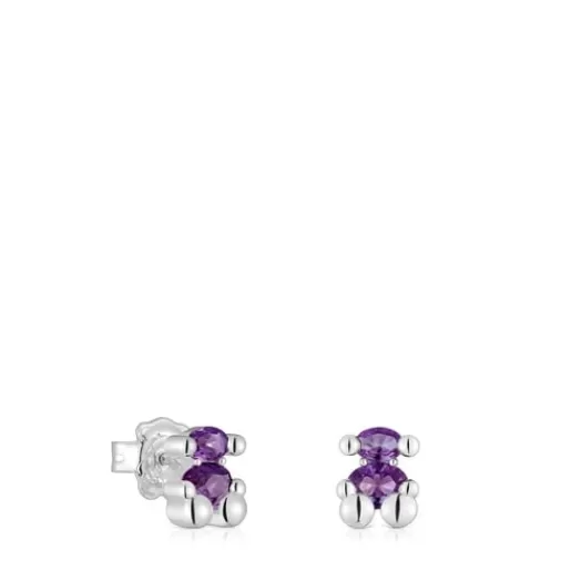 Online 8 mm bear motif Earrings with laboratory-grown lilac sapphire Color Bear LGG Small Earrings