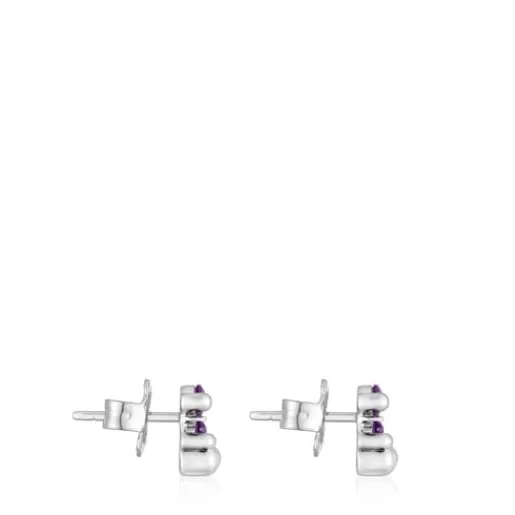 Online 8 mm bear motif Earrings with laboratory-grown lilac sapphire Color Bear LGG Small Earrings