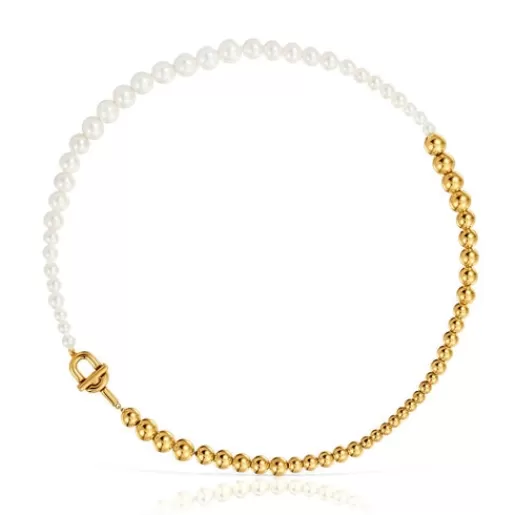 Shop Necklace with 18kt gold plating over silver and cultured pearls MANIFESTO Silver Necklaces | Short Necklaces