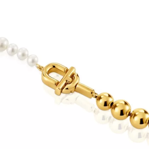 Shop Necklace with 18kt gold plating over silver and cultured pearls MANIFESTO Silver Necklaces | Short Necklaces