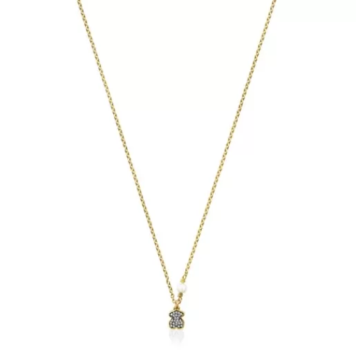 Online Nocturne bear Necklace in Silver Vermeil with Diamonds and Pearl Silver Necklaces | Short Necklaces