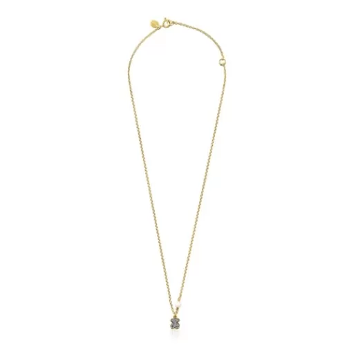 Online Nocturne bear Necklace in Silver Vermeil with Diamonds and Pearl Silver Necklaces | Short Necklaces