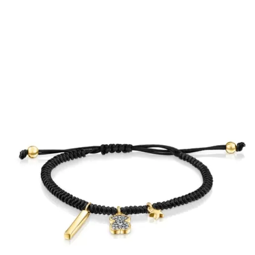 Outlet Nocturne Bracelet in Silver Vermeil with Diamonds and black Cord Silver Bracelets | Cord And Thread Bracelets