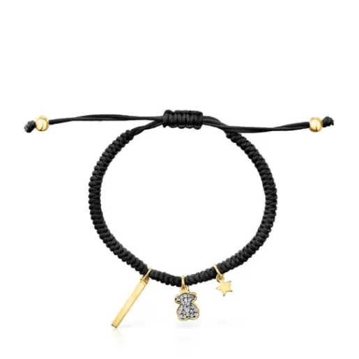 Outlet Nocturne Bracelet in Silver Vermeil with Diamonds and black Cord Silver Bracelets | Cord And Thread Bracelets
