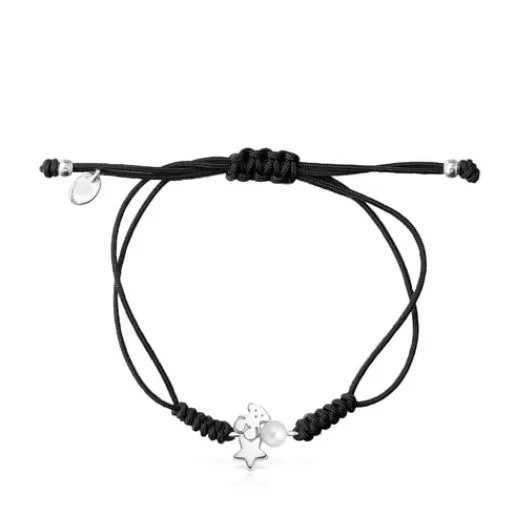 Cheap Nocturne Silver Bracelet with Pearl and Black Cord Silver Bracelets | Pearl Bracelets
