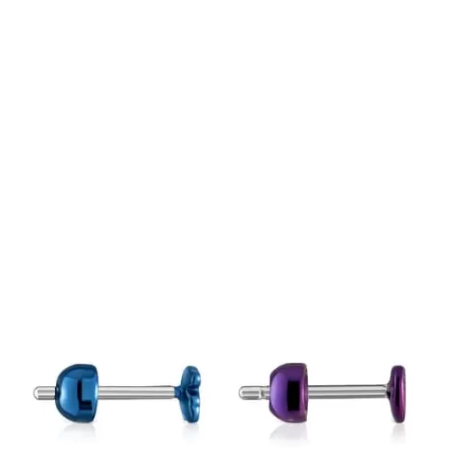Cheap Pack of Bickie purple and blue IP steel ear Piercings Small Earrings | Ear Piercing