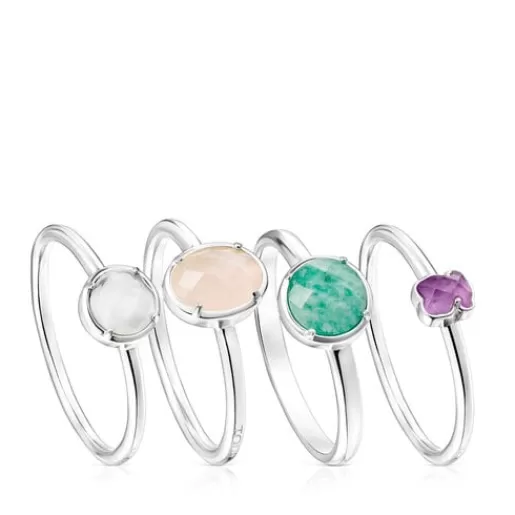 Cheap Pack of four Silver and Gemstones Cool Color Rings Silver Rings | Small Rings