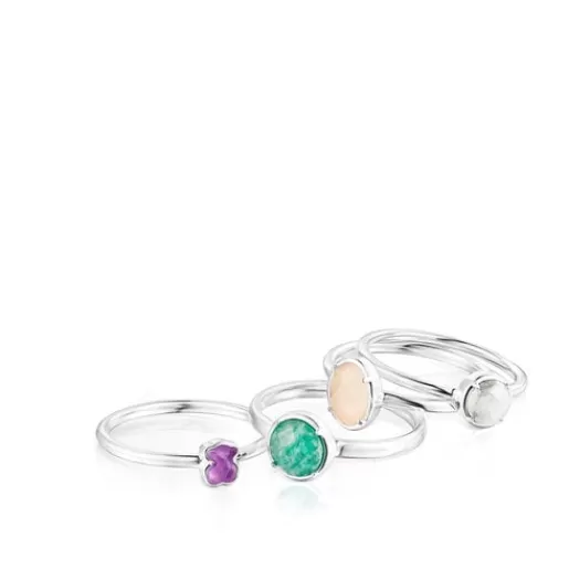 Cheap Pack of four Silver and Gemstones Cool Color Rings Silver Rings | Small Rings