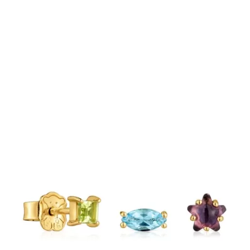 Cheap Pack of small Earrings with 18kt gold plating over silver and gemstones Sugar Party Silver Earrings