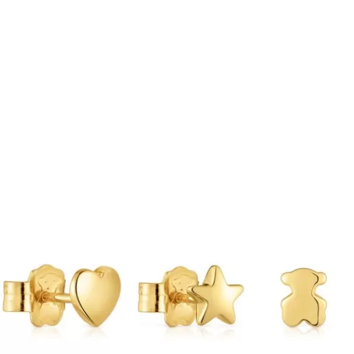 Cheap Pack of three 18kt gold plating over silver Earrings with motifs Bold Motif Silver Earrings | Small Earrings