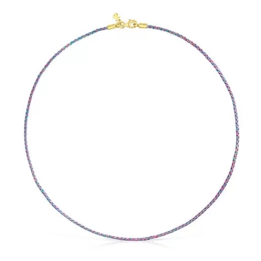Cheap Pink and blue braided thread Necklace with silver vermeil clasp Silver Necklaces | Short Necklaces