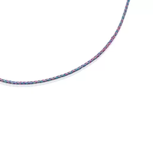 Cheap Pink and blue braided thread Necklace with silver vermeil clasp Silver Necklaces | Short Necklaces