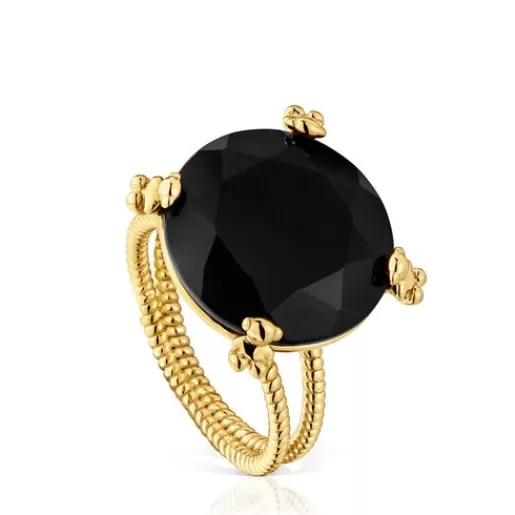 Online Ring with 18kt gold plating over silver and onyx Cachito Mío Silver Rings | Medium Rings