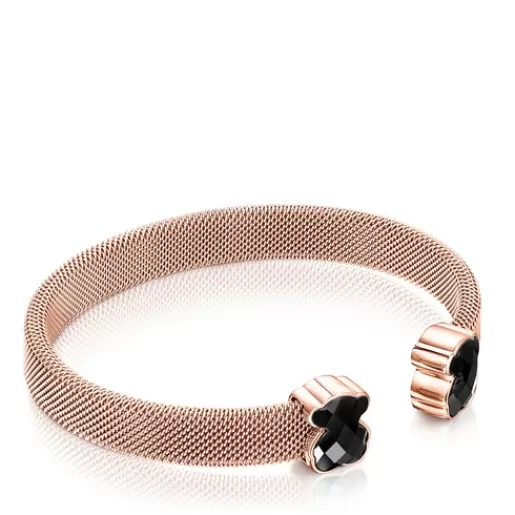 Cheap Rose IP Steel Mesh Color Bracelet with Onyx Silver Bracelets | Bangle Bracelets