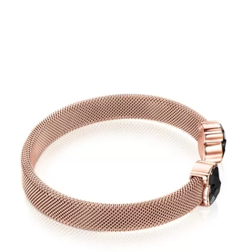 Cheap Rose IP Steel Mesh Color Bracelet with Onyx Silver Bracelets | Bangle Bracelets