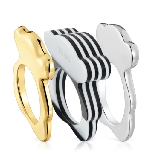 Sale Set large two-tone bear Rings and black acetate My Other Half Silver Rings | Large Rings