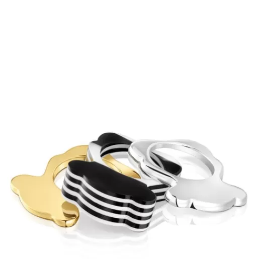 Sale Set large two-tone bear Rings and black acetate My Other Half Silver Rings | Large Rings