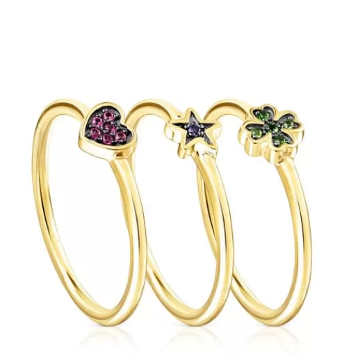 Online Set of Silver Vermeil Teddy Bear Stars Rings with Gemstones Silver Rings | Small Rings