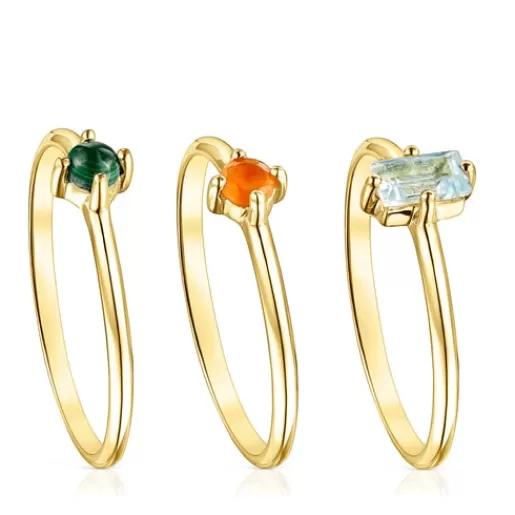 Cheap Set of Silver Vermeil Good Vibes Rings with Gemstones Silver Rings | Small Rings