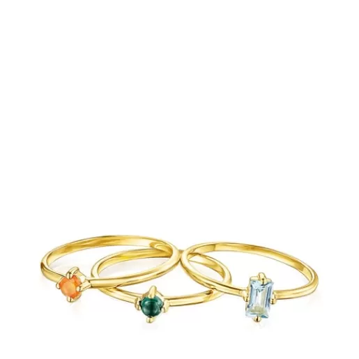 Cheap Set of Silver Vermeil Good Vibes Rings with Gemstones Silver Rings | Small Rings