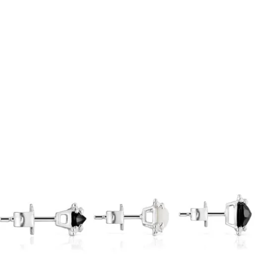 Hot Set of three Color Pills Earrings with onyx and mother-of-pearl Silver Earrings